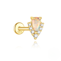 wholesale S925 Sterling Silver Geometric Opal And Zircon Flat Threaded Ear Cuff With Moonstone Fringe-Single gold #1