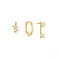 wholesale S925 Sterling Silver Marquise Zircon Inlaid Trendy Ear Cuff And Stud Set-Set of 3 - Gold #5 925 Silver