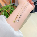 wholesale Sterling Silver S925 Chinese Style Ice Cube Small Gold Bar Necklace for Women, Fashionable and High-End, Niche Collarbone Chain-0-2