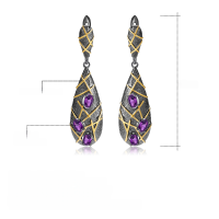 wholesale S925 Sterling Silver Italian Craftsmanship Designer Earrings, Vintage Style High-End Natural Amethyst Stud Earrings-Natural amethyst earrings