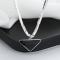 wholesale S925 Sterling Silver Snake Chain with Black Enamel English Triangle Pendant Hip Hop Style Necklace-0-3