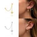 wholesale S925 Sterling Silver Double-wear Chain-link Drop Earrings With Eight-pointed Star Pendant, Trendy Ins Style-0-3