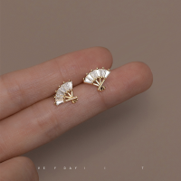 wholesale S925 Sterling Silver Korean-style Small Fresh Diamond-inlaid Fan-shaped Stud Earrings, Petite and Cute Geometric Earrings G8008-s925 silver pair silver model 925 silver