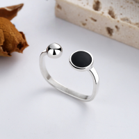 wholesale S925 Sterling Silver Korean Fashion Trendy Black Enamel Drip Resin Spherical Open Adjustable Ring-YFJ446/approx. 2.21g Adjustable opening