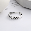 wholesale S925 Sterling Silver Retro Hollow Mesh Weave Irregular Ring Creative Trendy Fashion Design Sense Ring-0-2