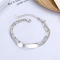 wholesale S925 Sterling Silver Casual Ins Style Double-Layer Chained Square Pendant Good Luck Fashion Lucky Bracelet-0-0