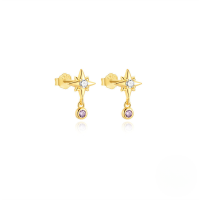 wholesale S925 Sterling Silver Classic Star And Moon Zircon Earrings, Versatile Butterfly And Teardrop Designs-Gold#1 925 Silver