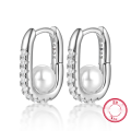 wholesale S925 Sterling Silver Small French Retro Ear Clasps for Women, Square Imitation Pearl and Rhinestone Earrings, Foreign Trade Jewelry Wholesale-0-6