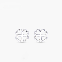wholesale Sterling Silver S925 Minimalist Hollow Out Lucky Four-Leaf Clover Stud Earrings for Women, Korean Style Fashion Sweet Temperament Earrings-AR001576-White Gold 925 Silver