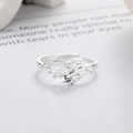 wholesale S925 Sterling Silver Hollow-Out Feather Laser Ring Adjustable Luxury Index Finger Ring, Xiaohongshu Viral Hit-0-3