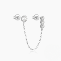 wholesale 925 Sterling Silver With Rhinestones, Star Chain Tassel Ear Clip, Ins。-Single platinum #1 925 silver