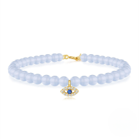 wholesale 925 Sterling Silver New Aqua Blue Chalcedony Handmade Beaded Bracelet With Zircon Accents, European French Style Diy Accessories For Christmas-Gold#2 925 Silver