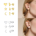 wholesale S925 Sterling Silver Small Geometric Heart Star Moon Set Earrings, Minimalist European And American Ins Style-0-2