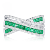 wholesale Metal material, Mu Jing Jewelry newemerald row love interwoven ring Lazada best-selling new product-R622 Emerald No. 7