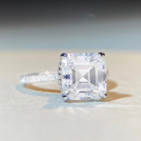 wholesale S925 Sterling Silver Moissanite Ring TikTok Live Stream Hit Cross-border Trade Baguette Cut Stone Asscher Cut Engagement Ring-White-MS008 (Moissanite) 7