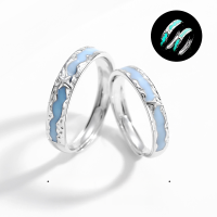 wholesale 925 Sterling Silver Ocean Starry Night Glow Couple Rings, Ins Style Niche Premium Lake Blue Luminous Matching Bands for Men and Women-Luminous Ocean Star Whisper Couple Ring/approximately 4.84g&gt;PR003822 Sterling Silver