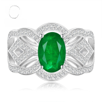 wholesale 925 Silver Plated Simulated Emerald Cut 7*10mm Oval Fashionable European and American Cross-Border Ring-R587 Emerald 8