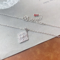 wholesale Metal Material: 999 Silver New Maker S999 Full Diamond Four-Leaf Clover Rhombus Necklace, Fashionable Light Luxury and Stylish Design Collarbone Chain Accessory-0-3