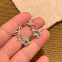wholesale S925 Sterling Silver Icy Cold Sense Swinging Starry Sky Blue Star Bow Ear Studs New High-end Sweet Dangle Earrings for Women-Silver 925 silver