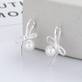 wholesale S925 sterling silver sweet style viral bow-shaped spliced pearl ear cuff small designer earrings-0-0