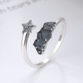wholesale S925 Sterling Silver Drop Glue Double Bow Star Adjustable Ring Sweet and Cool Style Christmas Festive New Year-0-0