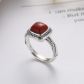 wholesale S925 silver vintage-inspired fashion square sugar inlaid with Nanhong agate Chinese-style design open ring-0-0