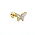 wholesale S925 Sterling Silver Butterfly With Zircon, Pearl, And Spiral Thread Ear Cartilage Stud, 16g Flat Back, Popular In Europe And America-0-5