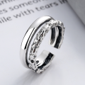 wholesale S925 Sterling Silver with Vintage Finish, Korean-style Irregular Geometric Tin Foil Texture, Trendy Unisex Open Ring-0-0