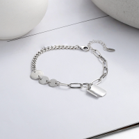 wholesale S925 Sterling Silver Korean Style Minimalist Small Round Pendant Simple Geometric Doogluck Lucky Irregular Bracelet-YS145/approx. 6g 925 silver