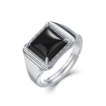 wholesale S925 Sterling Silver New Fashion Minimalist Square Black Onyx Ring Adjustable Open Ring Wholesale from Manufacturer-0-0