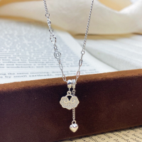 wholesale 999 Silver Chinese-style Fashionable Niche Design Cloud & Ruyi Pattern Diamond-inlaid Heart Pendant Tassel Choker Necklace-Pure Silver--Auspicious Clouds and Ruyi Necklace>Pure Silver