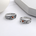 wholesale S925 Sterling Silver Retro Ethnic Style Carved Koi and Lotus with Inlaid Southern Red Agate Palace Style Ring-0-1