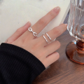 wholesale S925 Sterling Silver Minimalist Line Ring for Women, Korean Style New Double Layer Versatile Adjustable Open Band-0-4