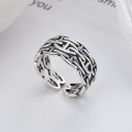 wholesale S925 Sterling Silver Korean-style Trendy Pig Nose Multi-layer Geometric Hollow-Out Fashionable Open Adjustable Ring-0-1