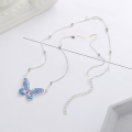 wholesale S925 Sterling Silver Splice Bead Resin Enamel Colorful Butterfly Necklace, Fresh and Sweet Collarbone Chain for Women-0-2