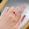 wholesale S925 Gold-Plated Metal, 7*7 Pigeon Blood Red Sugar Loaf Ring, Cross-Border AliExpress Best-Seller-0-3