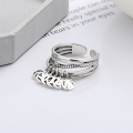 wholesale S925 Sterling Silver Retro Punk Style Open Ring with Interlaced Line Pattern Small Round Pendant Decoration-0-3