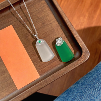 wholesale S925 Sterling Silver Chinese Style Chalcedony Pendant Necklace, Retro Luxury Elegant Collarbone Chain for Women, Gift for Mom-Matching sterling silver necklace/approximately 1.4g>XL000155-2 sterling silver