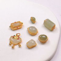 wholesale S925 Gold-Plated Natural Hetian Jade Barrel Bead Spacer Bead Ruyi Lock Pendant Bracelet Necklace String Accessory DIY Semi-Finished Product-Oval 1