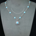 wholesale 925 Silver Gold-Plated Necklace with High-Carbon Diamond, Turquoise Cabochon, Retro and Versatile Jewelry Fashion Accessory for Women-0-1