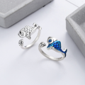 wholesale S925 sterling silver vintage matte finish resin blue koi ethnic style adjustable open ring for women-0-0