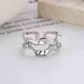 wholesale S925 Sterling Silver Double Layer Geometric Irregular Opening Ring Ins Minimalist Niche Light Luxury Style Band-0-2