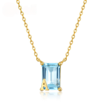 wholesale S925 Gold-Plated Silver Japanese Minimalist Sky Topaz Geometric Ladder Square Pendant Necklace for Women, Korean Style Letter Wholesale-Topaz 925 Silver