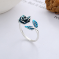 wholesale S925 Sterling Silver Retro Palace-Style Enameled Rose Leaf Creative Niche Openable Ring for Women-0-1