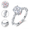wholesale S925 sterling silver plated with 18K gold 2-carat oval marquise moissanite ring moissanite jewelry-0-5