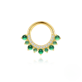 wholesale S925 Sterling Silver Light Luxury Double-layer Zircon-inlaid Natural Green Chrysoprase Ear Cuff, Ear Hoop,-0-8