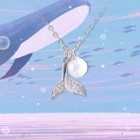 wholesale S925 Sterling Silver Mermaid Tail Pearl Necklace, Minimalist Whale Pendant Choker for Women, Unique Design Collarbone Chain-Pearl Mermaid Tail Necklace - Hyland Zirconium &gt; 925 Silver