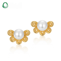 wholesale S925 Sterling Silver Gold Plated Pearl Flower Earrings, Women's Fashion New Korean Style Small Fresh Minimalist Earrings from Source Factory-10K gold + swimming paint  925 silver