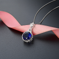 wholesale S925 silver Korean Dongdaemun blue diamond necklace pendant, round zirconia drop-0-0