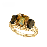 wholesale S925 silver plated with 14k gold, natural gemstone citrine and smoky quartz ring, luxurious design-Natural Citrine/Smoky Quartz>Adjustable opening